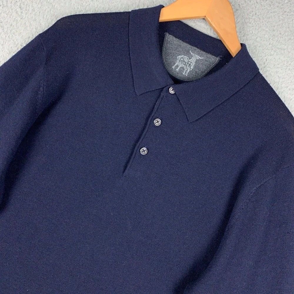Raffi Merino Logan Polo Sweater Men's XL Navy 100% Extra Fine Wool 3 Button $195